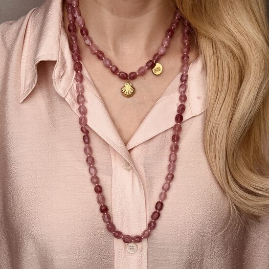 Ilgas kaklo papuošalas: Strawberry Quartz